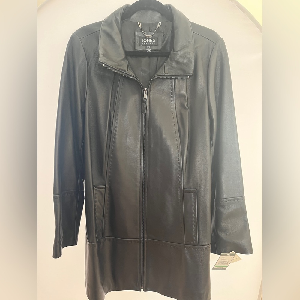Jones New York Knee Length Leather Coat